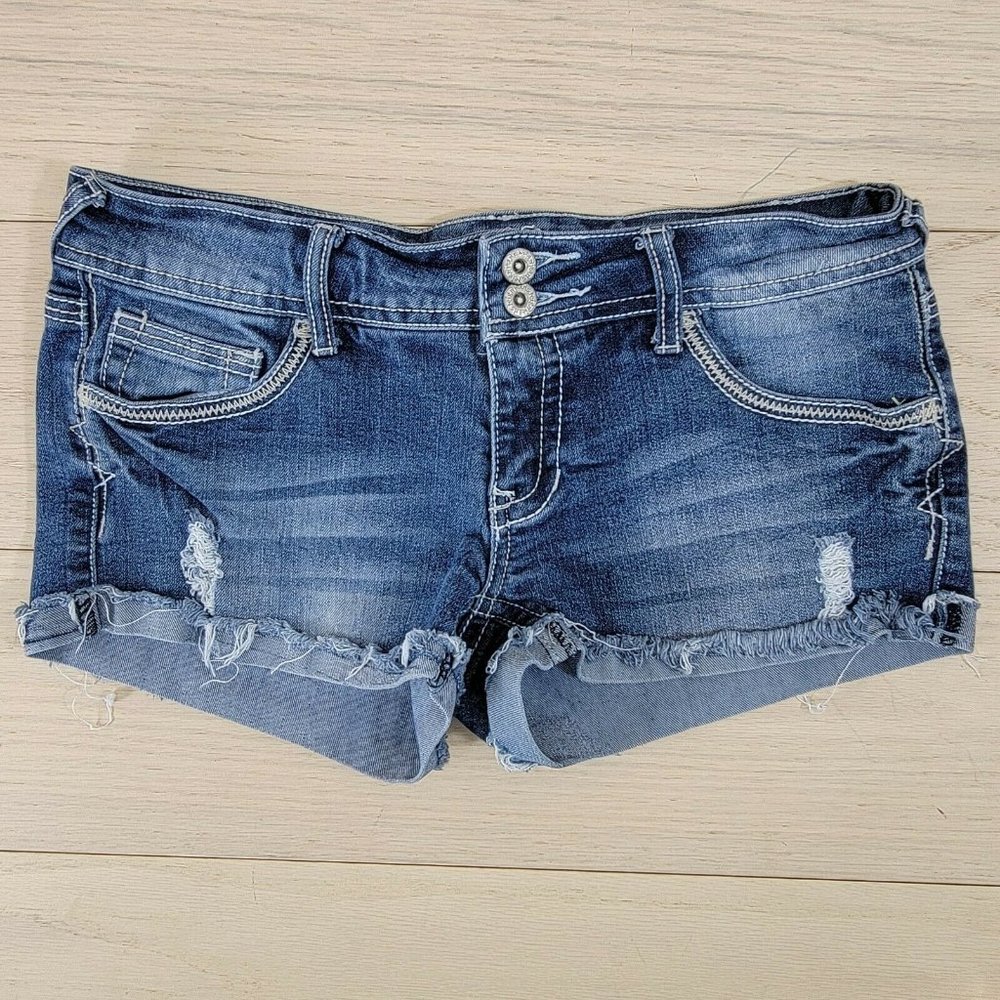 Women’s Reign Cut Off Jean Shorts Size 7, Festival, Blue, Rhinestone Pockets
